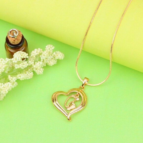 "Rose Gold Heart Pendant with Baby Footprint Charm – Elegant Look, XPPT1199 - Picture 8 of 13